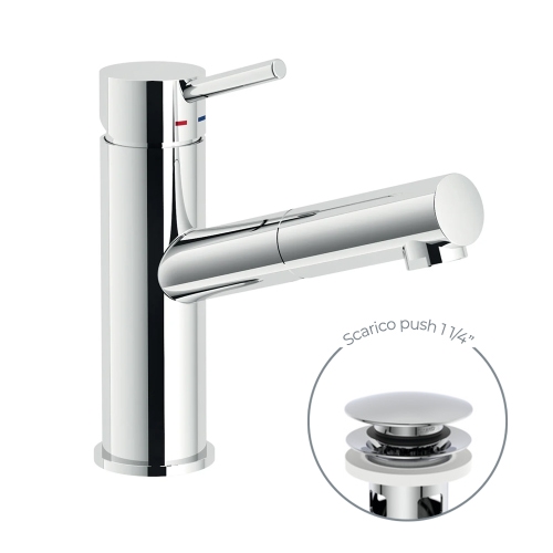 Immagine di Nobili LIVE miscelatore lavabo monocomando con doccetta estraibile, con scarico 1 1/4” push, finitura cromo LV00118/40CR