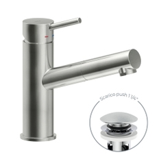 Immagine di Nobili LIVE miscelatore lavabo monocomando con doccetta estraibile, con scarico 1 1/4” push, finitura inox LV00118/40IX