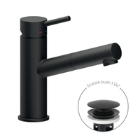 Immagine di Nobili LIVE miscelatore lavabo monocomando con doccetta estraibile, con scarico 1 1/4” push, colore mora finitura opaco LV00118/40BM