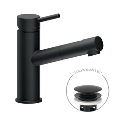 Immagine di Nobili LIVE miscelatore lavabo monocomando con doccetta estraibile, con scarico 1 1/4” push, colore mora finitura opaco LV00118/40BM