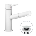 Immagine di Nobili LIVE miscelatore lavabo monocomando con doccetta estraibile, con scarico 1 1/4” push, finitura polar white LV00118/40WM