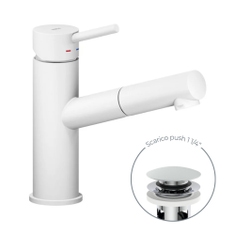 Immagine di Nobili LIVE miscelatore lavabo monocomando con doccetta estraibile, con scarico 1 1/4” push, finitura polar white LV00118/40WM