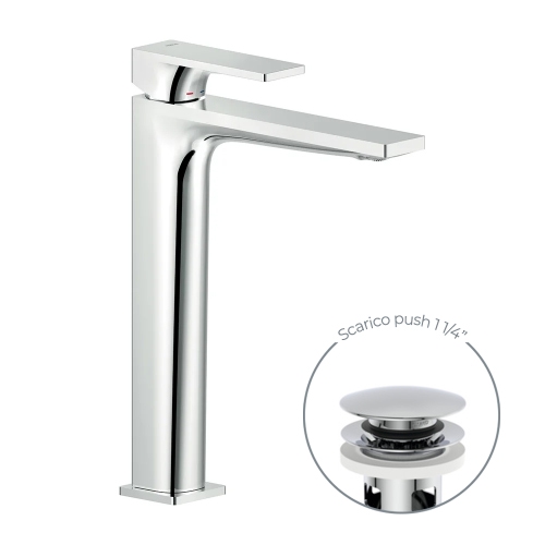 Immagine di Nobili SEVEN miscelatore a bacinella monocomando H.27.5 cm, con scarico 1 1/4” push, finitura cromo SE124128/2CR