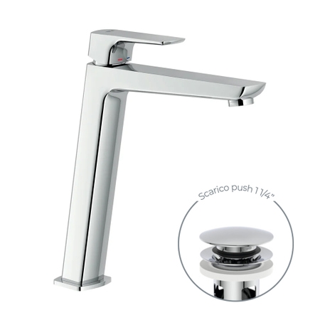 Immagine di Nobili ACQUAVIVA miscelatore monocomando per bacinella H.27 cm, con scarico 1 1/4” push, finitura cromo VV103128/2CR