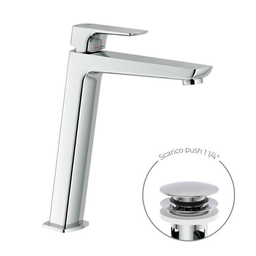 Immagine di Nobili ACQUAVIVA miscelatore monocomando per bacinella H.27 cm, con scarico 1 1/4” push, finitura cromo VV103128/2CR