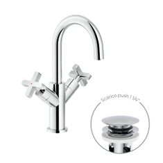 Immagine di Nobili LIRA miscelatore bicomando per lavabo H.28 cm, con scarico 1 1/4” push, finitura cromo LR116218/2CR