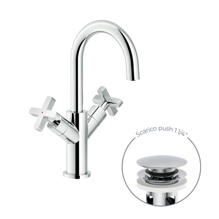 Immagine di Nobili LIRA miscelatore bicomando per lavabo H.28 cm, con scarico 1 1/4” push, finitura cromo LR116218/2CR