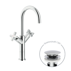 Immagine di Nobili LIRA miscelatore bicomando per bacinella H.37 cm, con scarico 1 1/4” push, finitura cromo LR116258/2CR