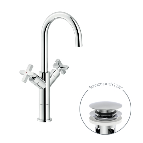 Immagine di Nobili LIRA miscelatore bicomando per bacinella H.37 cm, con scarico 1 1/4” push, finitura cromo LR116258/2CR