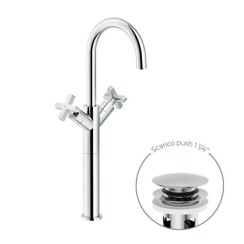 Immagine di Nobili LIRA miscelatore bicomando per bacinella H.47 cm, con scarico 1 1/4” push, finitura cromo LR116228/2CR