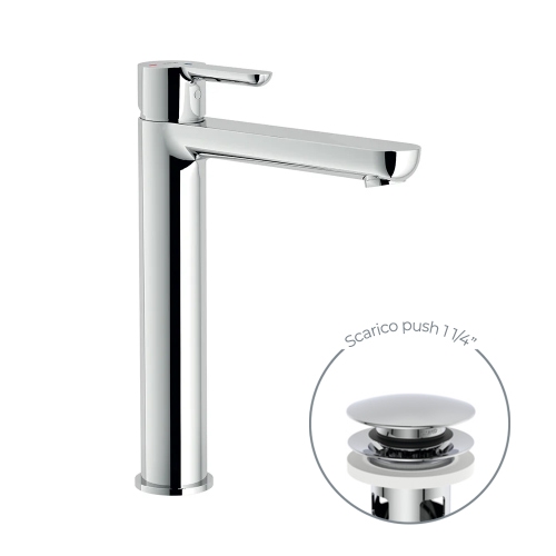 Immagine di Nobili ABC miscelatore monocomando per bacinella H.27 cm, con scarico 1 1/4” push, a risparmio energetico e idrico, finitura cromo ABH87128/2CR