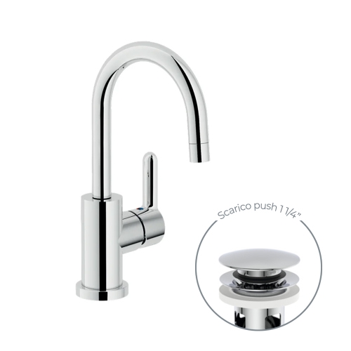 Immagine di Nobili ABC miscelatore monocomando da cucina per lavello, con scarico, finitura cromo AB87338/2CR