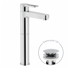 Immagine di Nobili NEW ROAD miscelatore lavabo monocomando H.30 cm a bacinella a risparmio idrico ed energetico, con scarico 1 1/4” push, finitura cromo RDH00128/2CR