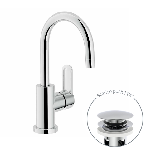 Immagine di Nobili NEW ROAD miscelatore lavabo monocomando con corpo girevole 360°, con scarico 1 1/4” push, finitura cromo RD00338/2CR