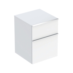 Immagine di Geberit ICON mobile laterale L.45 cm, con due cassetti, maniglia finitura cromo, mobile colore bianco finitura lucido 502.315.01.2