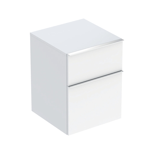 Immagine di Geberit ICON mobile laterale L.45 cm, con due cassetti, maniglia finitura cromo, mobile colore bianco finitura lucido 502.315.01.2