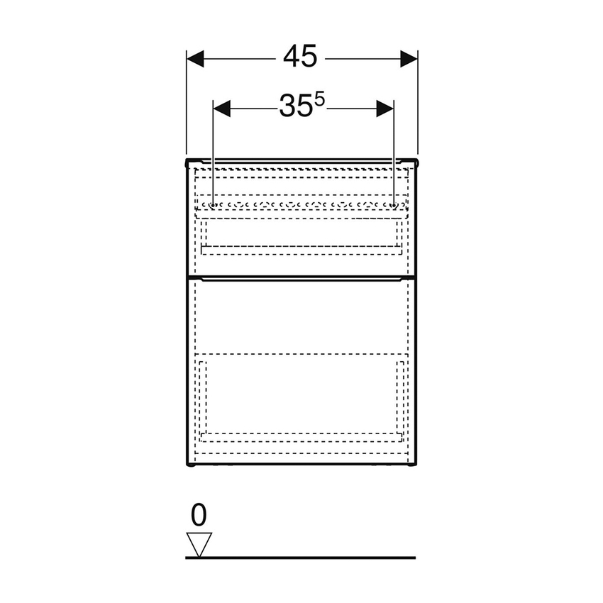 Immagine di Geberit ICON mobile laterale L.45 cm, con due cassetti, maniglia finitura cromo, mobile colore bianco finitura lucido 502.315.01.2