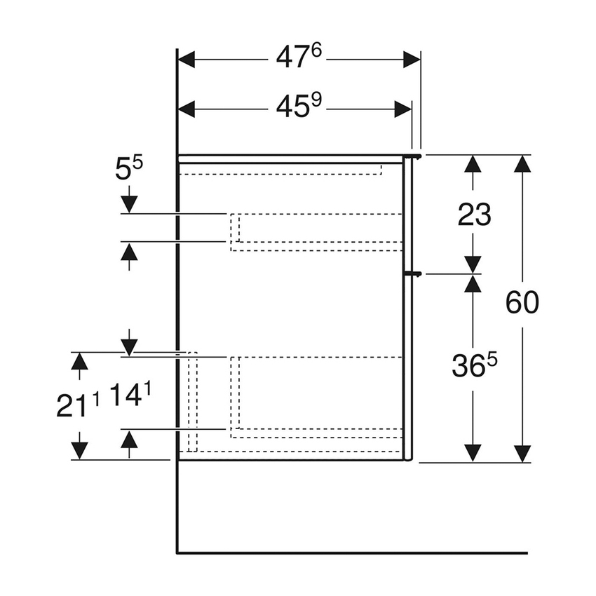 Immagine di Geberit ICON mobile laterale L.45 cm, con due cassetti, maniglia finitura cromo, mobile colore bianco finitura lucido 502.315.01.2