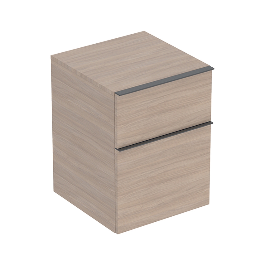 Immagine di Geberit ICON mobile laterale L.45 cm, con due cassetti, maniglia colore lava finitura opaco, mobile finitura rovere naturale 502.315.JH.1