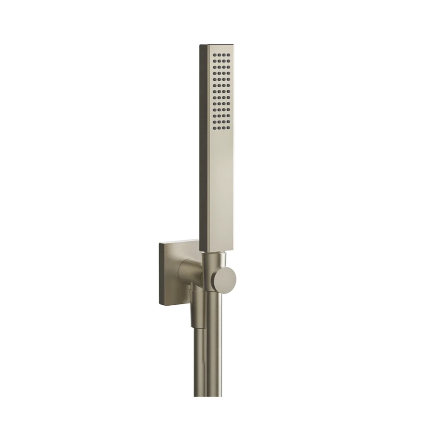 Immagine di Gessi EMPORIO SHOWER set doccia con presa acqua, doccetta anticalcare e flessibile 150 cm, finitura finox brushed nickel 20029#149