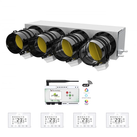 Immagine di Tecnosystemi PROAIR PACK CAB LILLA 4L kit per gestione multi-zona, con plenum in lamiera coibentata e 4 serrande motorizzate Ø 15 cm GAD400403
