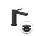 Immagine di Gessi VIA MERAVIGLI miscelatore monocomando H.15 cm per lavabo, con scarico Stop&Go e flessibili, colore nero finitura opaco 56051#299