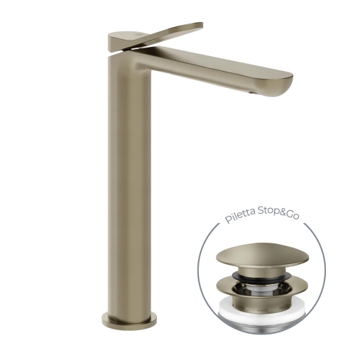 Immagine di Gessi VIA MERAVIGLI miscelatore monocomando H.30 cm per lavabo, con scarico Stop&Go e flessibili, finitura finox brushed nickel 56053#149