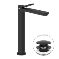 Immagine di Gessi VIA MERAVIGLI miscelatore monocomando H.30 cm per lavabo, con scarico Stop&Go e flessibili, colore nero finitura opaco 56053#299
