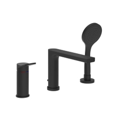 Immagine di Gessi VIA MERAVIGLI gruppo bordo vasca a tre fori, con bocca vasca e doccetta, colore nero finitura opaco 56037#299