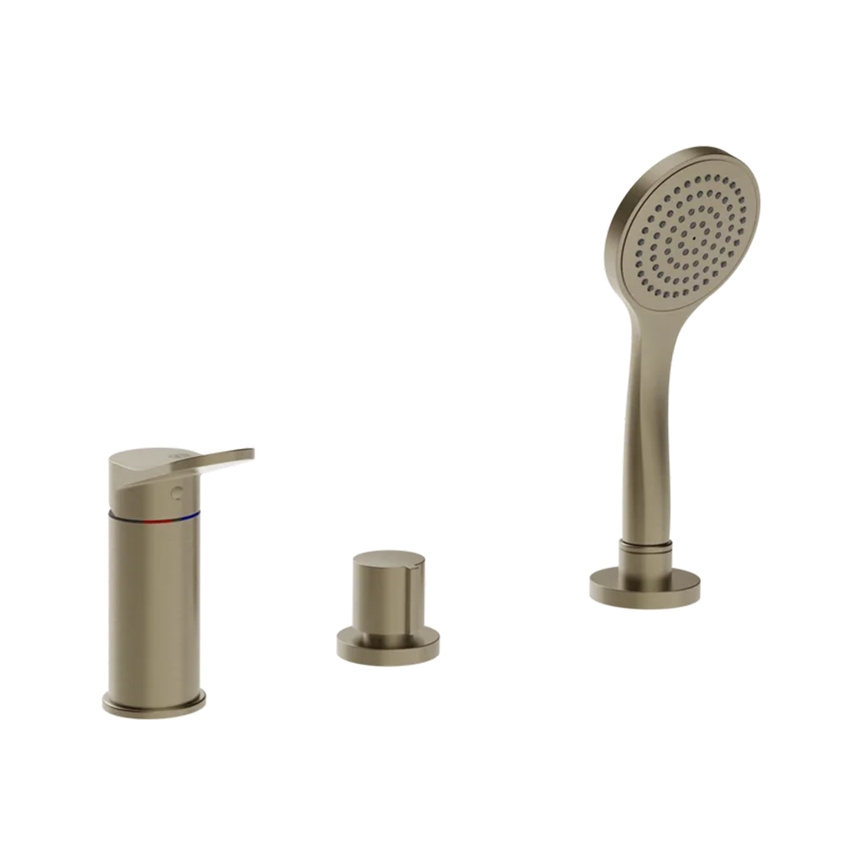 Immagine di Gessi VIA MERAVIGLI gruppo bordo vasca a tre fori, con doccetta e deviatore, finitura finox brushed nickel 56043#149