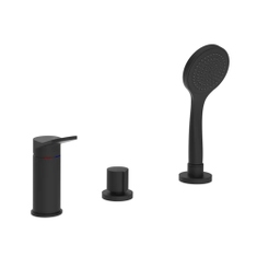Immagine di Gessi VIA MERAVIGLI gruppo bordo vasca a tre fori, con doccetta e deviatore, colore nero finitura opaco 56043#299