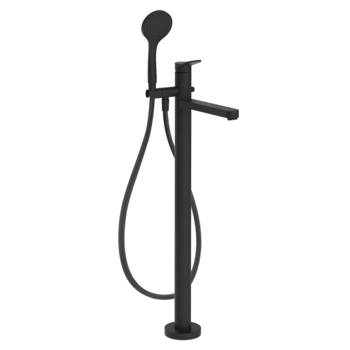 Immagine di Gessi VIA MERAVIGLI miscelatore freestanding per vasca, senza corpo incasso, con doccetta e deviatore automatico, colore nero finitura opaco 56028#299