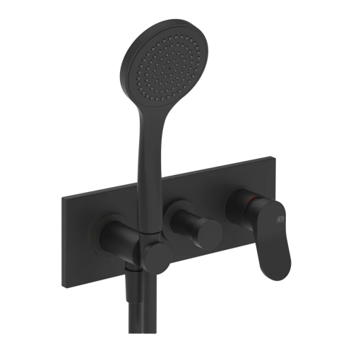 Immagine di Gessi VIA MERAVIGLI miscelatore doccia a parete, a 2 vie, con doccetta, senza corpo incasso, prima uscita doccetta, colore nero finitura opaco 56040#299