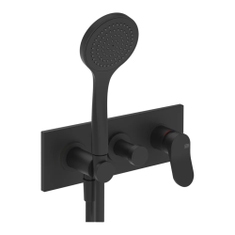 Immagine di Gessi VIA MERAVIGLI miscelatore doccia a parete, 2 vie, con doccetta, senza corpo incasso, prima uscita soffione, colore nero finitura opaco 56041#299
