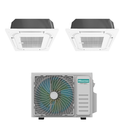 Immagine di Hisense CASSETTA commerciale R32 Climatizzatore a cassetta dual split inverter bianco | unità esterna 3.5 kW unità interne 9000+9000 BTU 2AMW35U4RGC+ACT[26|26]UR4RCC8