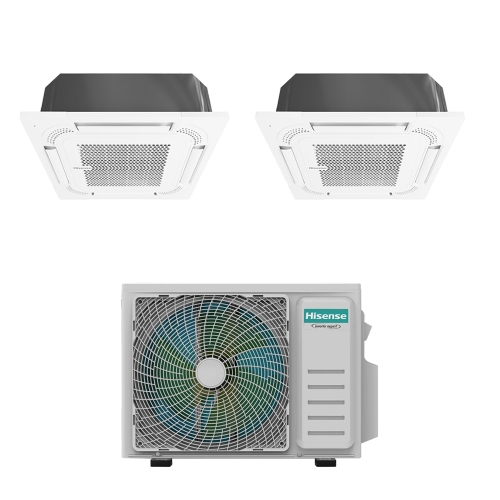Immagine di Hisense CASSETTA commerciale R32 Climatizzatore a cassetta dual split inverter bianco | unità esterna 5 kW unità interne 9000+9000 BTU 2AMW52U4RXC+ACT[26|26]UR4RCC8