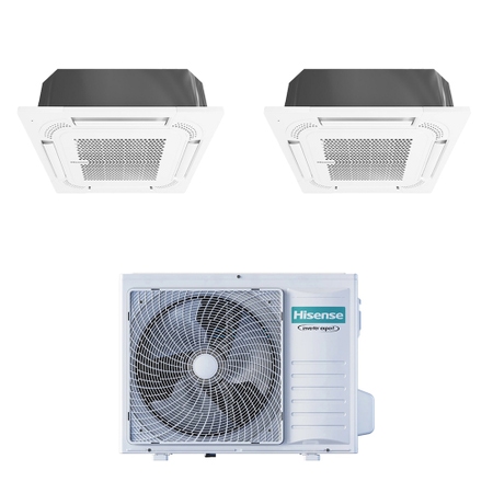 Immagine di Hisense CASSETTA commerciale R32 Climatizzatore a cassetta dual split inverter bianco | unità esterna 5.2 kW unità interne 9000+9000 BTU 3AMW52U4RJC+ACT[26|26]UR4RCC8