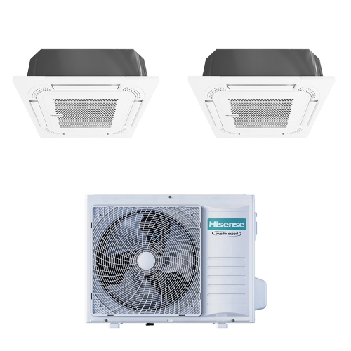 Immagine di Hisense CASSETTA commerciale R32 Climatizzatore a cassetta dual split inverter bianco | unità esterna 6.3 kW unità interne 9000+9000 BTU 3AMW62U4RJC+ACT[26|26]UR4RCC8