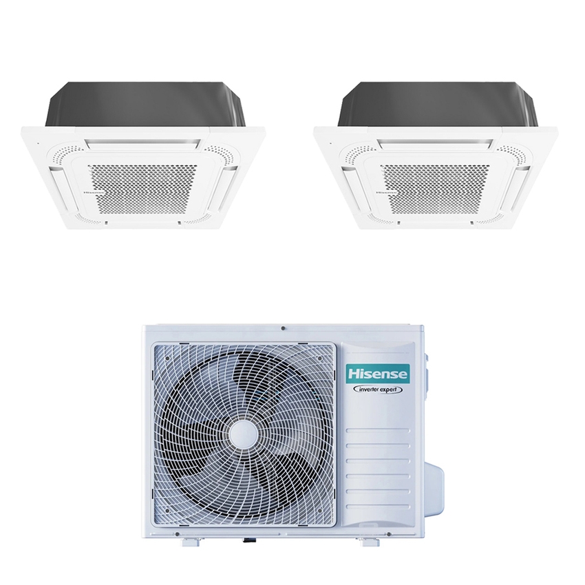 Immagine di Hisense CASSETTA commerciale R32 Climatizzatore a cassetta dual split inverter bianco | unità esterna 7 kW unità interne 12000+12000 BTU 3AMW72U4RJC+ACT[35|35]UR4RCC8