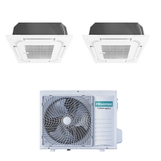 Immagine di Hisense CASSETTA commerciale R32 Climatizzatore a cassetta dual split inverter bianco | unità esterna 8 kW unità interne 9000+18000 BTU 4AMW81U4RJC+ACT[26|52]UR4RCC8