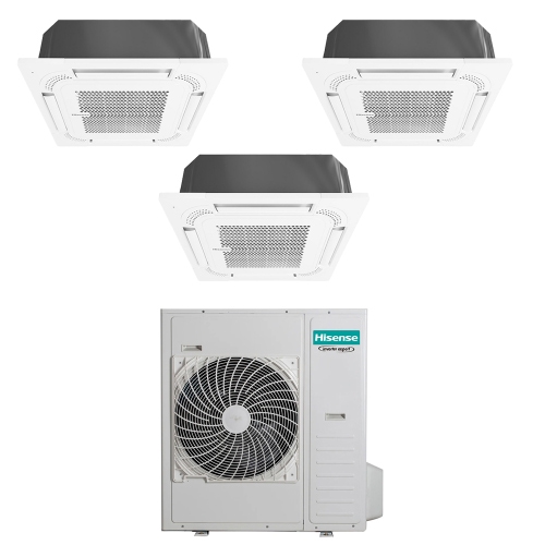 Immagine di Hisense CASSETTA commerciale R32 Climatizzatore a cassetta trial split inverter bianco | unità esterna 12.5 kW unità interne 9000+9000+18000 BTU 5AMW125U4RTA+ACT[26|26|52]UR4RCC8