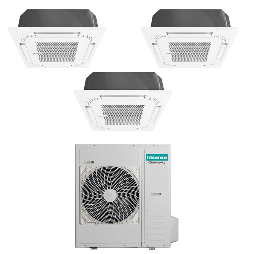 Immagine di Hisense CASSETTA commerciale R32 Climatizzatore a cassetta trial split inverter bianco | unità esterna 12.5 kW unità interne 18000+18000+18000 BTU 5AMW125U4RTA+ACT[52|52|52]UR4RCC8