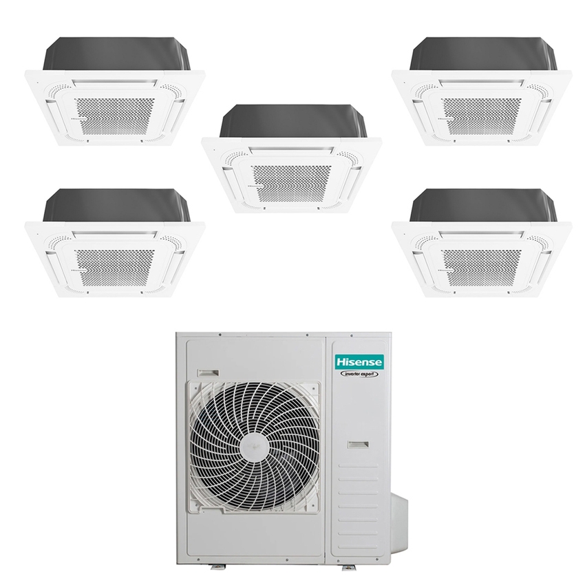Immagine di Hisense CASSETTA commerciale R32 Climatizzatore a cassetta penta split inverter bianco | unità esterna 12.5 kW unità interne 9000+9000+9000+12000+12000 BTU 5AMW125U4RTA+ACT[26|26|26|35|35]UR4RCC8