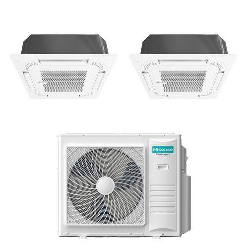 Immagine di Hisense CASSETTA 60x60 Climatizzatore a cassetta dual split inverter bianco | unità esterna R32 10 kW unità interne 12000+18000 BTU 5AMW105U4RQC+ACT[35|52]UR4RCC8
