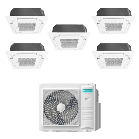 Immagine di Hisense CASSETTA 60x60 Climatizzatore a cassetta penta split inverter bianco | unità esterna R32 10 kW unità interne 9000+9000+9000+9000+9000 BTU 5AMW105U4RQC+ACT[26|26|26|26|26]UR4RCC8