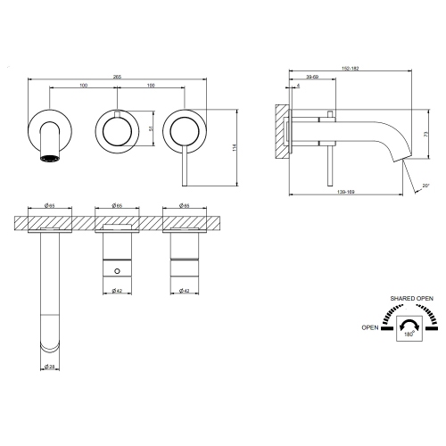 Immagine di Gessi 316 miscelatore vasca, a parete, con deviatore, senza corpo incasso, finitura steel brushed 54140#239