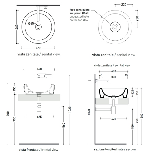 Immagine di Flaminia SIENA lavabo da appoggio Ø 46 cm, senza foro rubinetteria e troppopieno, colore bianco finitura lucido SN46A