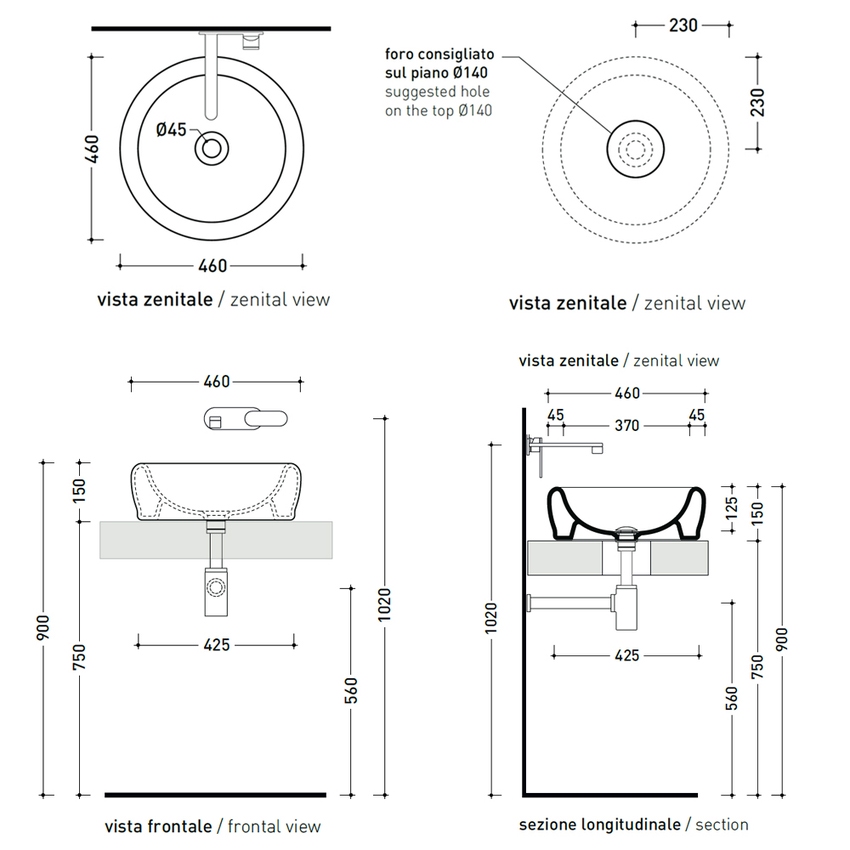 Immagine di Flaminia SIENA lavabo da appoggio Ø 46 cm, senza foro rubinetteria e troppopieno, colore bianco finitura lucido SN46A