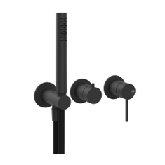 Immagine di Gessi 316 BATH miscelatore per doccia a parete, 2 uscite, con deviatore, presa acqua e supporto doccetta, senza corpo incasso, finitura matte black 54039#299