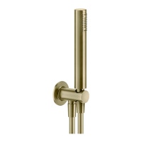 Immagine di Gessi INCISO SHOWER set doccia con presa acqua, doccetta anticalcare e flessibile 150 cm, finitura brushed brass PVD 58123#727